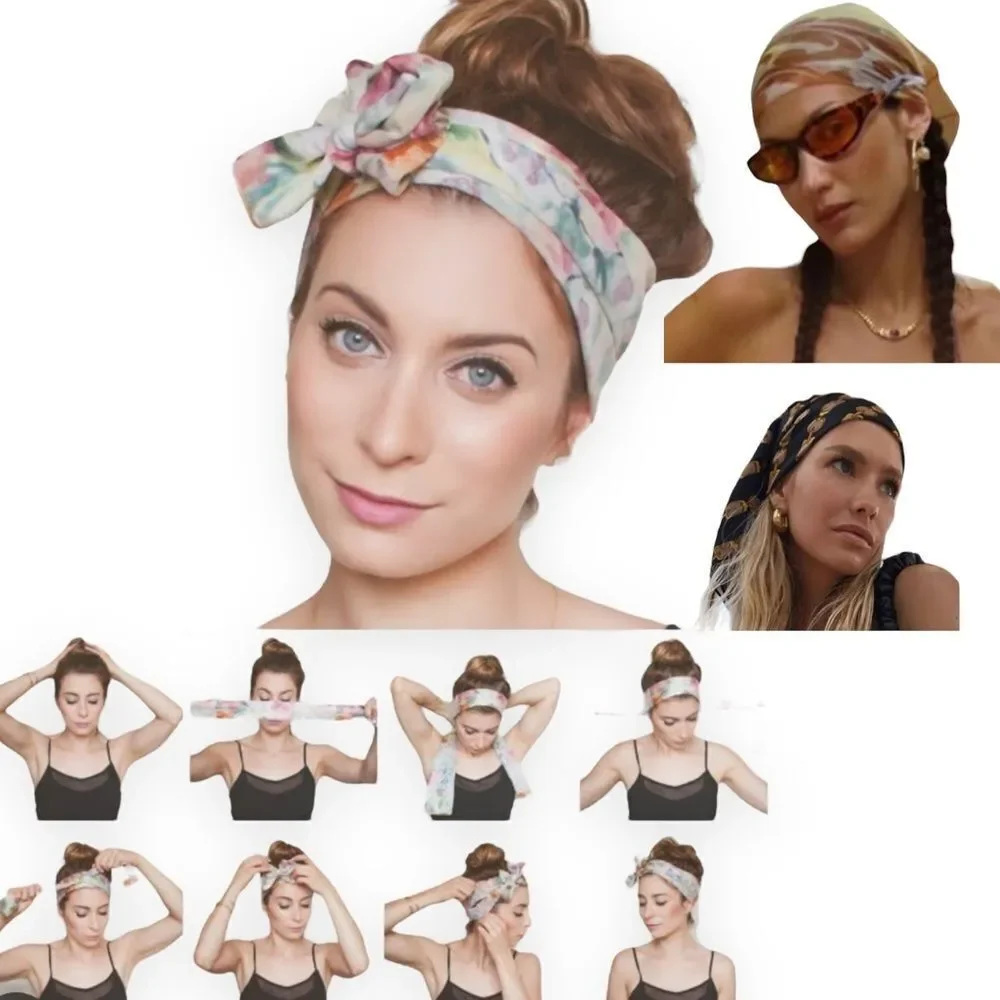 Oversized Silk Scarf Floral Print Headscarf, Neck Wrap Scarf NEW